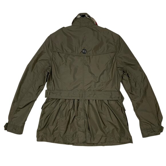 Burberry Brit Double Breasted Trench Coat Jacket US 8 Green Belted Utility Fall - Picture 14 of 16
